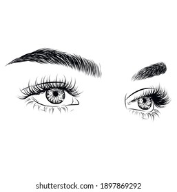 Natural eye makeup look. Hand drawn vector idea for business visit cards, templates, web, salon banners,brochures. Microblading visit card