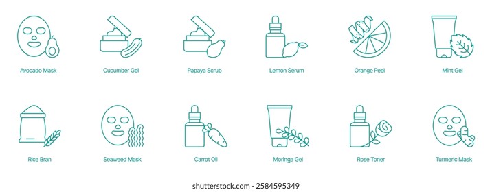 Natural Face Masks and Skincare Products Vector Icon Set