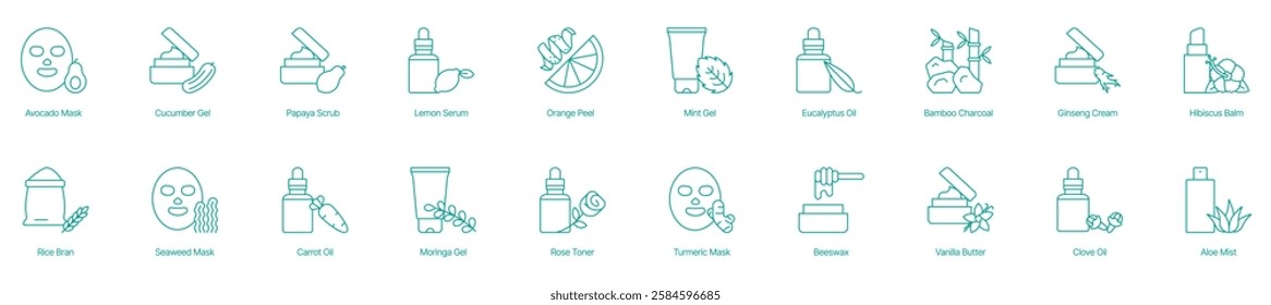 Natural Face Masks and Skincare Products Vector Icons