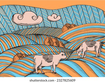 Fondos agrícolas naturales con vacas