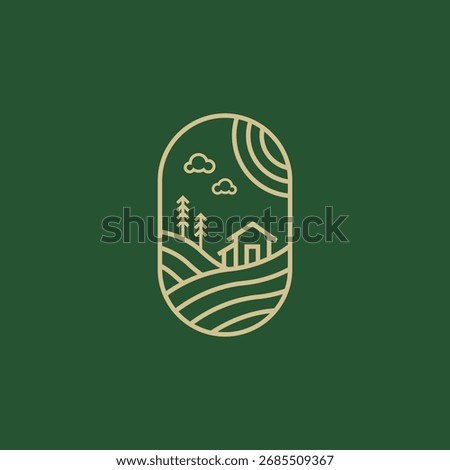 Natural Farm House Logo Design – Simple Nature Line Art Design
