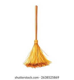 Natural Fiber Broom Cleaning Tool Illustration