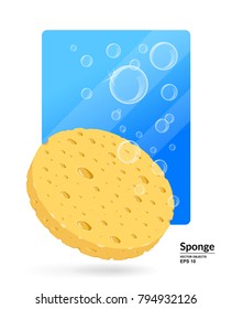 Natural fiber facial cleansing sponge with soap foam bubbles. Health & Beauty concept. Vector illustration