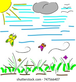 Natural field scenery with butterflies