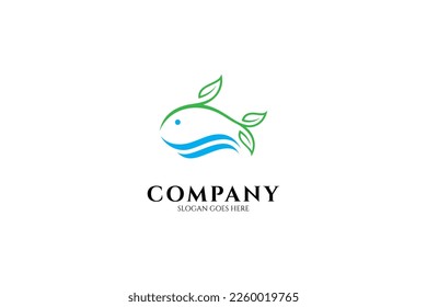 Natural fish logo with wave element in simple design