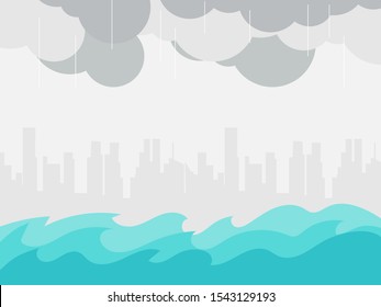 Natural flood Icon, rain and Storm. city flood flooding water in city street.
