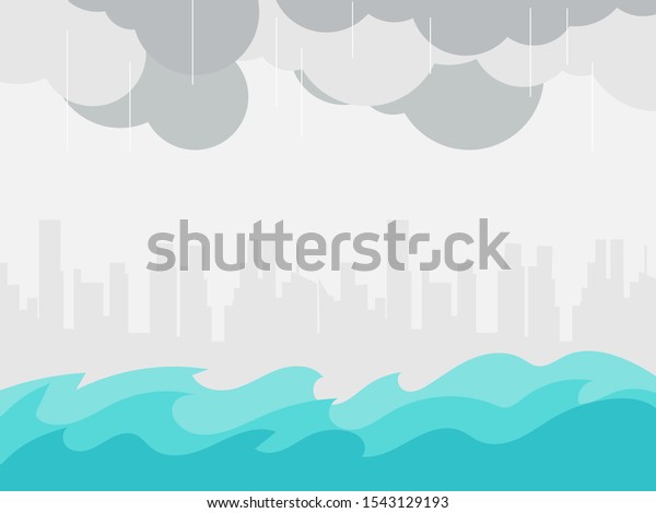 Natural flood Icon, rain and Storm. city flood\
flooding water in city\
street.\
