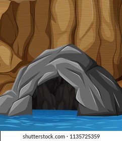 Natural flooded cave entrance illustration