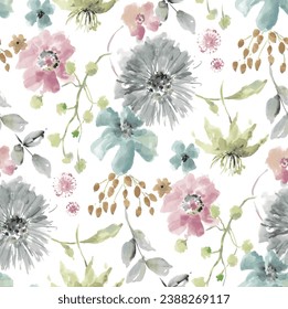 natural floral seamless pattern with chrysanthemum flowers in full bloom in pastel tones.textile and digital , wallpaper, bedding vector design.