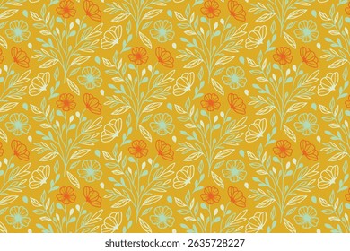 natural floral seamless pattern with hand drawn continuous outlines for wallpaper table top and fashion prints

