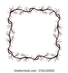 natural floral style box border, frame with plant leaf motif, delimiter for text with white isolated background.