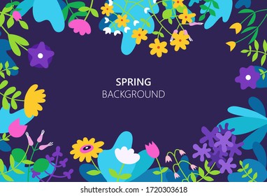 Natural flower frame in flat vector style - spring template for social media banners, cards and landing pages.