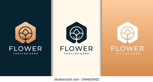 El concepto de símbolo de la variación del conjunto de oro de flor natural. El logotipo puede utilizarse para icono, marca, identidad, planta, salud, aislado, gradiente, lujo, plantilla y empresa de negocios