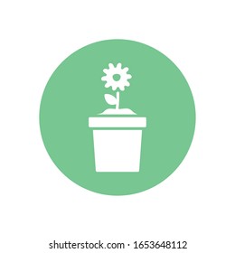 Natural flower inside pot silhouette block style icon design, floral nature plant ornament garden decoration and botany theme Vector illustration