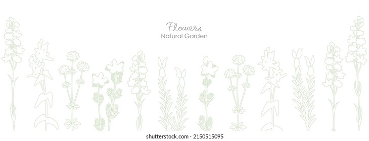 Natural flower landscape, a simple illustration drawn with lines