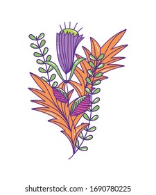 Natural flower with leaves design, floral nature plant ornament garden decoration and botany theme Vector illustration