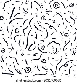 Natural flower leaves pattern background Hand drawn ink sketch style Rose bud logo icon sign Scribble drops dots line symbol Fashion print clothes greeting invitation card cover flyer poster banner ad