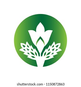 Natural flower logo, Green flower abstract logo design in circle. Nature and Healthy logo template