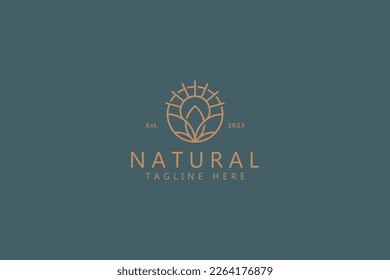 Natural Flower and Sun Abstract Logo for Business Health, Spiritual, Cosmetic, Fashion Feminine Product