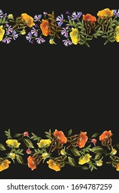 Natural flowers. Bagging, printing on fabrics, shirts. Seamless scenery. Vector illustration.