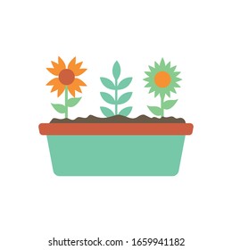 Flores naturales en el interior de la maceta diseño de icono de estilo plano, floral naturaleza adornada con adornos de jardín y tema botánico Ilustración vectorial
