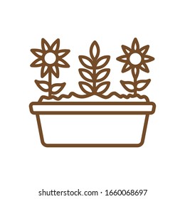 Natural flowers inside pot line style icon design, floral nature plant ornament garden decoration and botany theme Vector illustration
