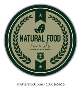Natural Food Awards. Vector Flat Label.