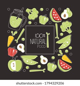 Natural Food Banner Template, Element Can be Used for Organic Vegan Food Store, Farm Market, Restaurant or Cafe Menu Vector Illustration