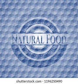 Natural Food blue polygonal badge.