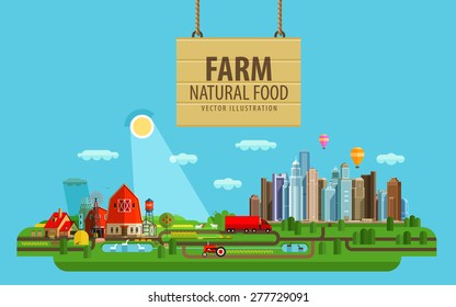 Natural food. Farm and city. Vector illustration