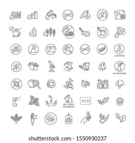 Natural food flat line icons set. Thin signs for packaging