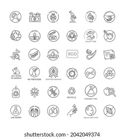 Natural food flat line icons set. Thin signs for packaging