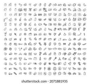 Natural food flat line icons set. Big flat collection