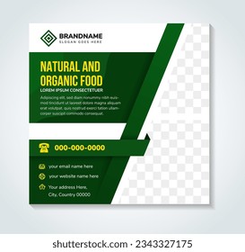 natural food and Fresh organic vegetable for social media post template. square layout with space for photo collage. combination green and yellow element on white background.