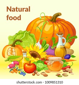 Natural food. Gifts of autumn. Thanksgiving Day. Vector illustration.