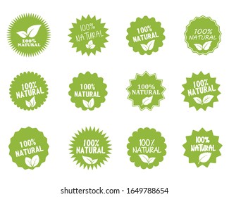 natural food labels icon, organic eco logo 