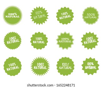 natural food labels icon, organic eco logo 