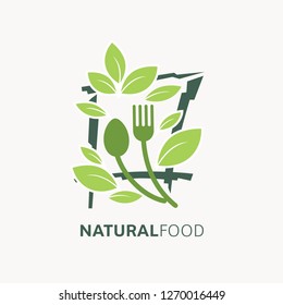 Natural food logo template. Organic,  Vegan, vegetarian icon