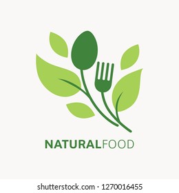 Natural food logo template. Organic,  Vegan, vegetarian icon