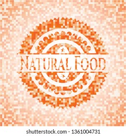 Natural Food orange mosaic emblem with background