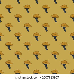 Natural food seamless doodle pattern with cantharellus cibarius mushroom elements. Orange colors. Stock illustration. Vector design for textile, fabric, giftwrap, wallpapers