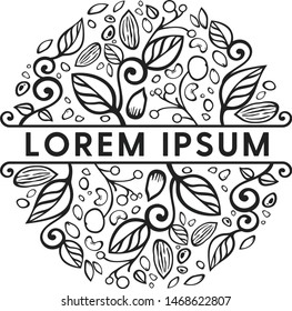Natural food seamless pattern with different sorts of nuts and leaves vector illustration - Vector 