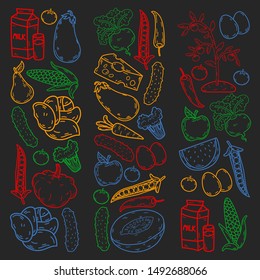 natural food - vector background with icons in sketch style. doodles elements