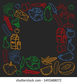 natural food - vector background with icons in sketch style. doodles elements