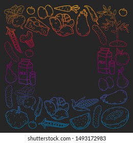 natural food - vector background with icons in sketch style. doodles elements