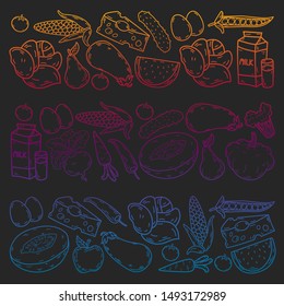 natural food - vector background with icons in sketch style. doodles elements