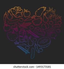 natural food - vector background with icons in sketch style. doodles elements