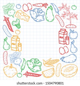 natural food - vector background with icons in sketch style. doodles elements