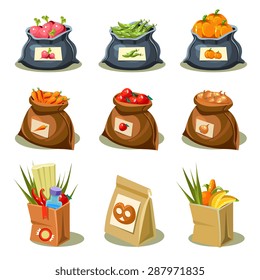 Natural food is very good organic vegetables in paper bag  and sack concept vector illustration