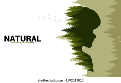 Natural forest inside silhouette kid head. background for take care and save the environment.